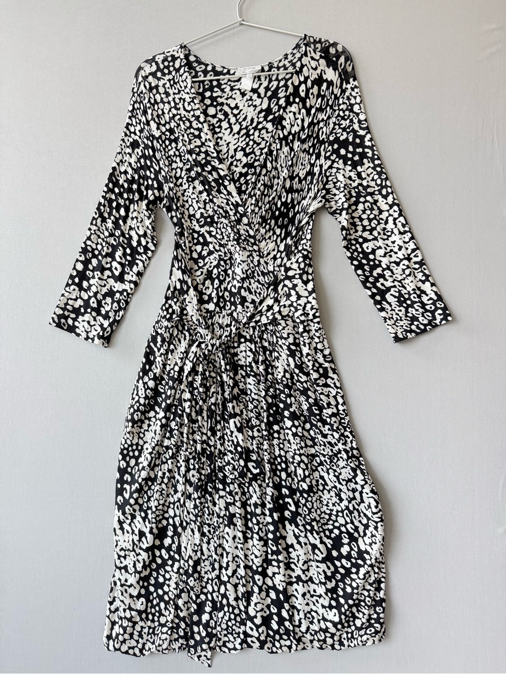 MaxMara Black and White Leopard Print 3/4 Sleeve Dress with Waist Tie - Size 46